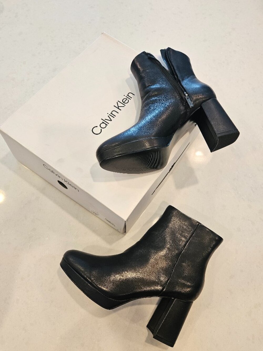 Calvin Klein Platform Inside-Zip Leather Boots - Black - Size 7.5